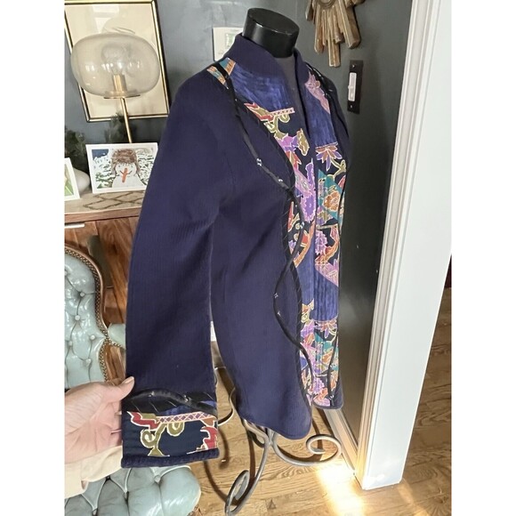 Koos of Course Appliqued Mandarin Collar Sweater Coat Size SMALL NAVY BLUE NWT - Picture 8 of 9